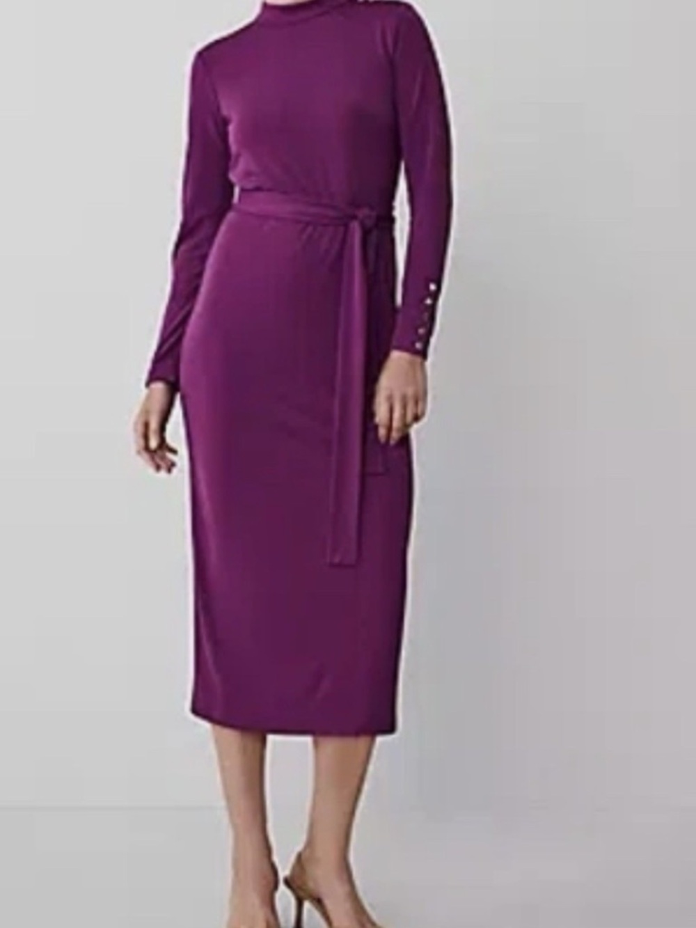 Ann Taylor Long Sleeve Mock Neck Midi Dress, Size 4P